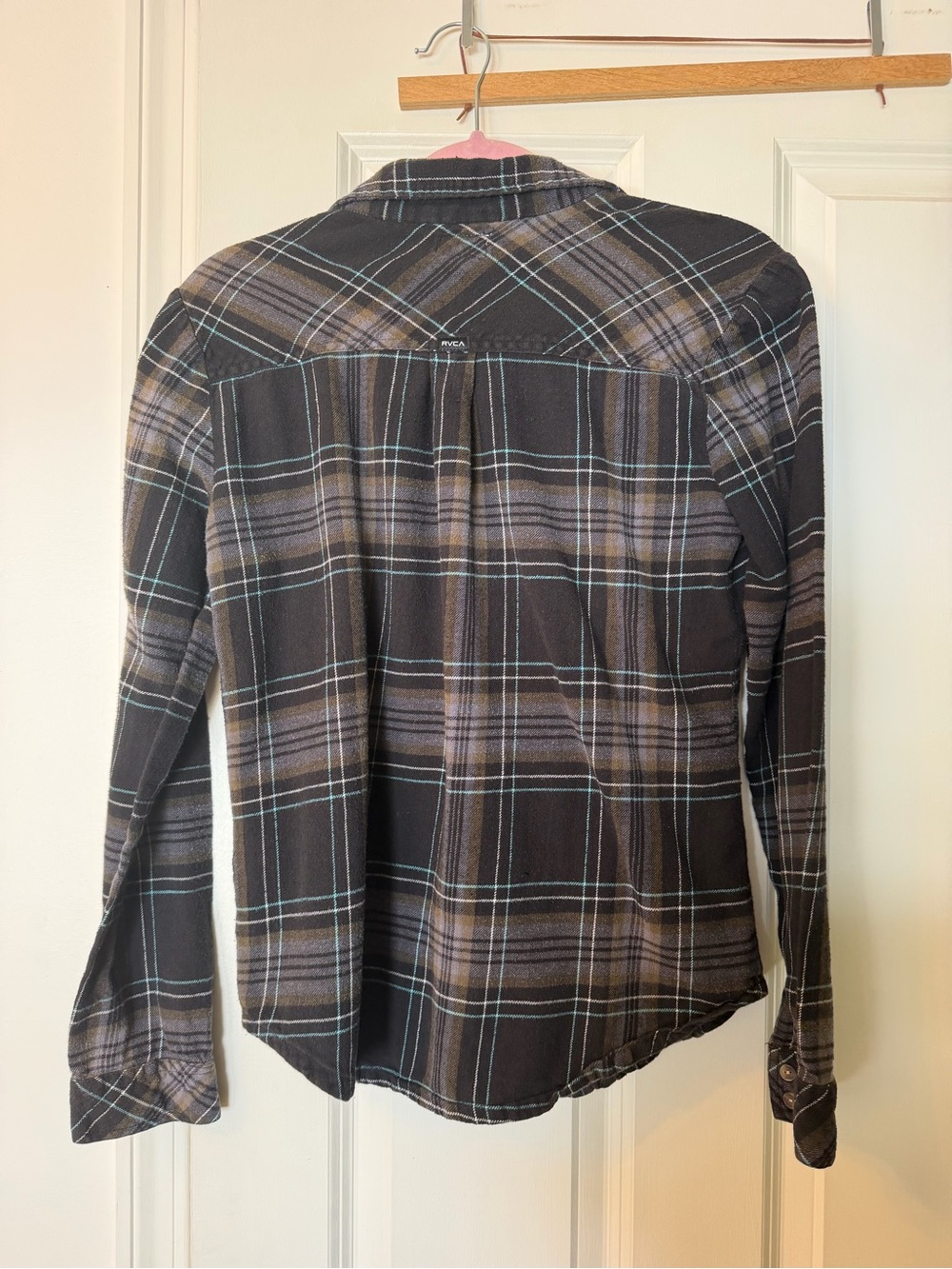 RVCA Black Plaid Button-Down Shirt with Brown & Teal Accents - Picture 2 of 2